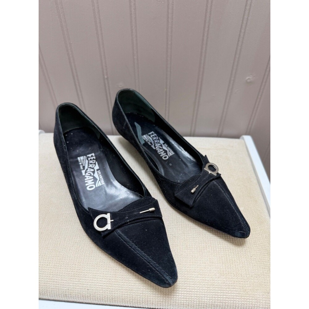 Salvatore Ferragamo Black Suede Gancini Flats Size 5.5B